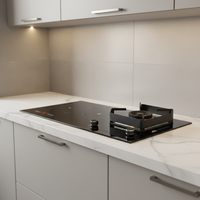 Table de cuisson à induction hybride gaz et électrique encastrable pour usage domestique et hôtelier, classe énergétique A+
