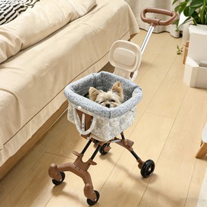 Poussette pliable légère à 4 roues pour animaux de compagnie avec panier de transport amovible en tissu floral, poussette tricycle portable pour chat et chien à vue haute - Product Image 1