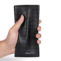 Dompet pria mewah WILLIAMPOLO kulit sapi asli pendek dengan desain buaya dompet lipat dua RFID mode baru warna hitam