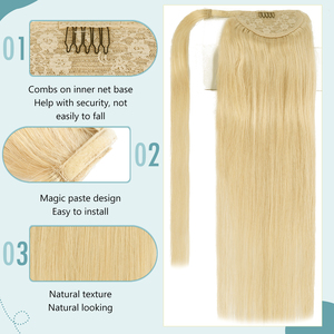 K.S WIGS Extensions de queue de cheval à enrouler, double épaisseur, lisses, en cheveux humains vierges, à clipser, pour femmes, vente en gros - Product Image 1