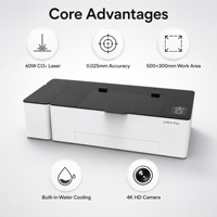 Graveur et découpeur laser CO2 de bureau 60W avec mise au point automatique, refroidissement par eau et filtre HEPA pour le bois, le cuir, l'acrylique, le MDF et la fabrication d'enseignes