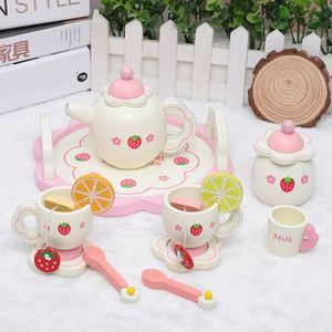 Kids <b>Gifts</b> Play Kitchen Accessories Toddler Wooden Food Dessert Tea Party Set for Little Girls - Product Image 6