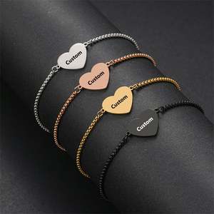 Wholesale Custom <b>Name</b> Heart Slice Stainless Steel Blank Square <b>Chain</b> Bracelets - Product Image 1