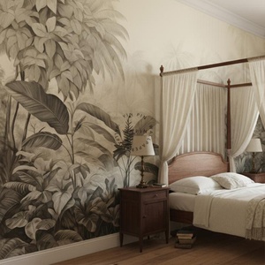 <span class=keywords><strong>Carta</strong></span> da <span class=keywords><strong>Parati</strong></span> Rimovibile Impermeabile con Stampa Digitale di Foglie e <span class=keywords><strong>Alberi</strong></span>, Murale 3D Retrò di Foresta Tropicale. - Product Image 1