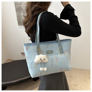 Cute Vintage Lady Two-Zipper Water Resistant Large PU Canvas <b>Tote</b> Bags for Commuting Fashion Rain Bow Color - Product Image 6