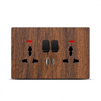 Prise murale USB standard britannique, couleur grain de bois, interrupteur, style rétro, durable, 10A 220V, universelle, pour la maison