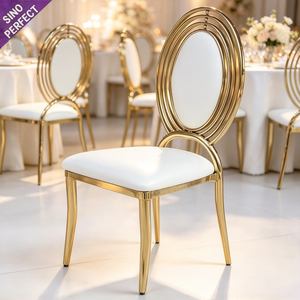 Modern Ceremony Shiny Golden Metal Iron Chromed Oval Back Event <b>Chair</b> Luxury Party Dining <b>Chair</b> for Banquet Wedding Hotel - Product Image 1