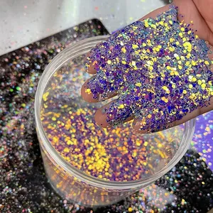 50g/bolsa Purpurina hexagonal holográfica gruesa para uñas, polvo de purpurina para puntas de uñas, escamas de sirena, purpurina brillante, cristal de resina para maquillaje - Product Image 6