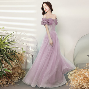 Robe de <span class=keywords><strong>soir</strong></span>ée française asymétrique épaule <span class=keywords><strong>d</strong></span>énudée pour femme, tenue de princesse de caractère, nouvelle collection été 2022 - Product Image 6