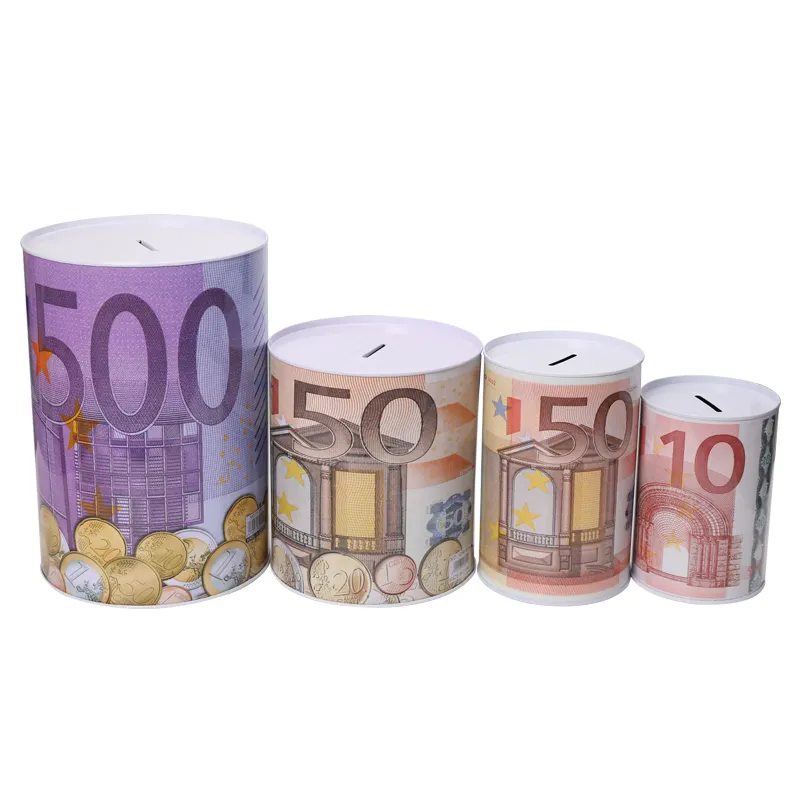 TOPSTHINK-hucha de metal redonda de Europa, cilindro de lata, caja de Banco de dinero grande, euro