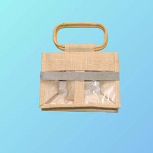 Sac en jute à deux poignées avec fenêtre en PVC, compartiment intérieur, logo personnalisé, petite taille - Product Image 4