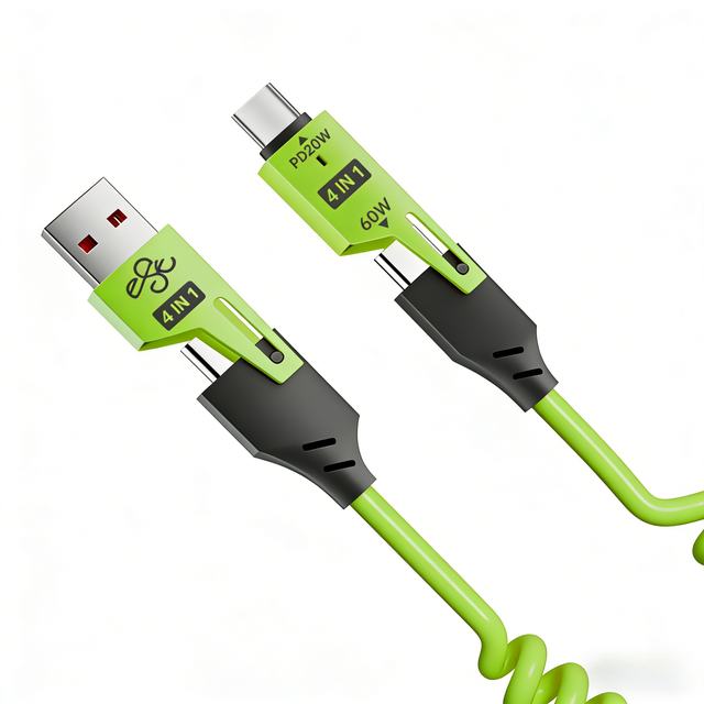 TPE Jacket 3A Fast Charging 4-in-1 USB-A/USB-C to 8Pin/Type-C Retractable Fast Charging Cable for Phone Tablet Camera