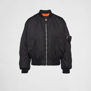 Grosir jaket kosong Streetwear untuk pria jaket Bomber crop penerbangan kebesaran bulu domba musim dingin jaket Vintage cetak
