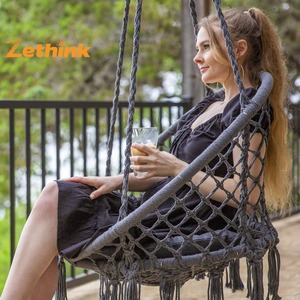 Silla <span class=keywords><strong>Colgante</strong></span> Tipo Cesta para Adultos y Niños ZT-043-1 con Borlas, para Uso en Interiores y Exteriores, Material de Algodón, <span class=keywords><strong>Hamaca</strong></span> Reclinable para el Hogar - Product Image 2