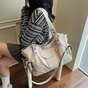 Sac à bandoulière grande capacité pour femme, couleur unie, fermeture éclair, style coréen, portable, haut de gamme, pour le commerce transfrontalier - Product Image 3