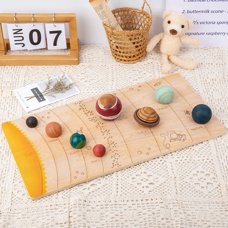 Wooden Kids Toy 2022 New Arrival baby 3D Planet Puzzle Cognitive Solar System Wooden Building Blocks Matching Educational Toys