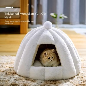 HouseCozy Lüks Modern Sağlam Kışlık Yarı Kapalı %100 Pamuklu Kedi ve Köpekler İçin Minderli Kafes, İç Mekan Sıcaklığı - Product Image 3