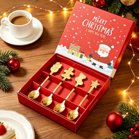 Service de table de Noël 8 pièces en acier inoxydable avec cuillère, set de table en lin, anneau de serviette motif cerf et dessin animé pour 2 personnes, pour la maison, les fêtes et les vacances