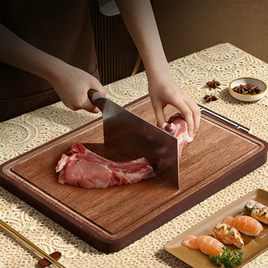 Planche à découper antibactérienne double face en <span class=keywords><strong>bois</strong></span> d'ébène et acier inoxydable <span class=keywords><strong>de</strong></span> haute qualité, séparée pour les aliments crus et cuits, robuste et résistante - Product Image 4