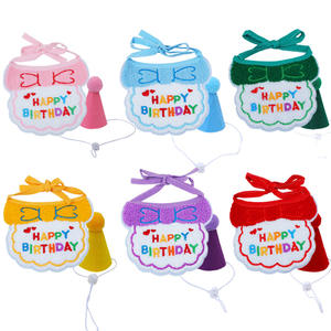Bavoir et chapeau d'<span class=keywords><strong>anniversaire</strong></span> pour animaux de compagnie en tissu brodé style INS <span class=keywords><strong>mignon</strong></span> pour chiens et chats, accessoires de fête - Product Image 4
