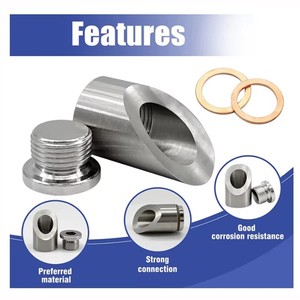 Kit de bouchons et de colliers filetés CNC en acier inoxydable SS304 M18*1.5, conception coudée <span class=keywords><strong>à</strong></span> 45 degrés avec joint d'étanchéité en cuivre pour réparation de tuyau d'échappement - Product Image 5