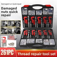 Kit de réparation de filetage de bougie d'allumage |   Jeu de tarauds à vis pour voiture avec inserts filetés et clé à taraud à poignée en T, 261 pièces, 62 HRC