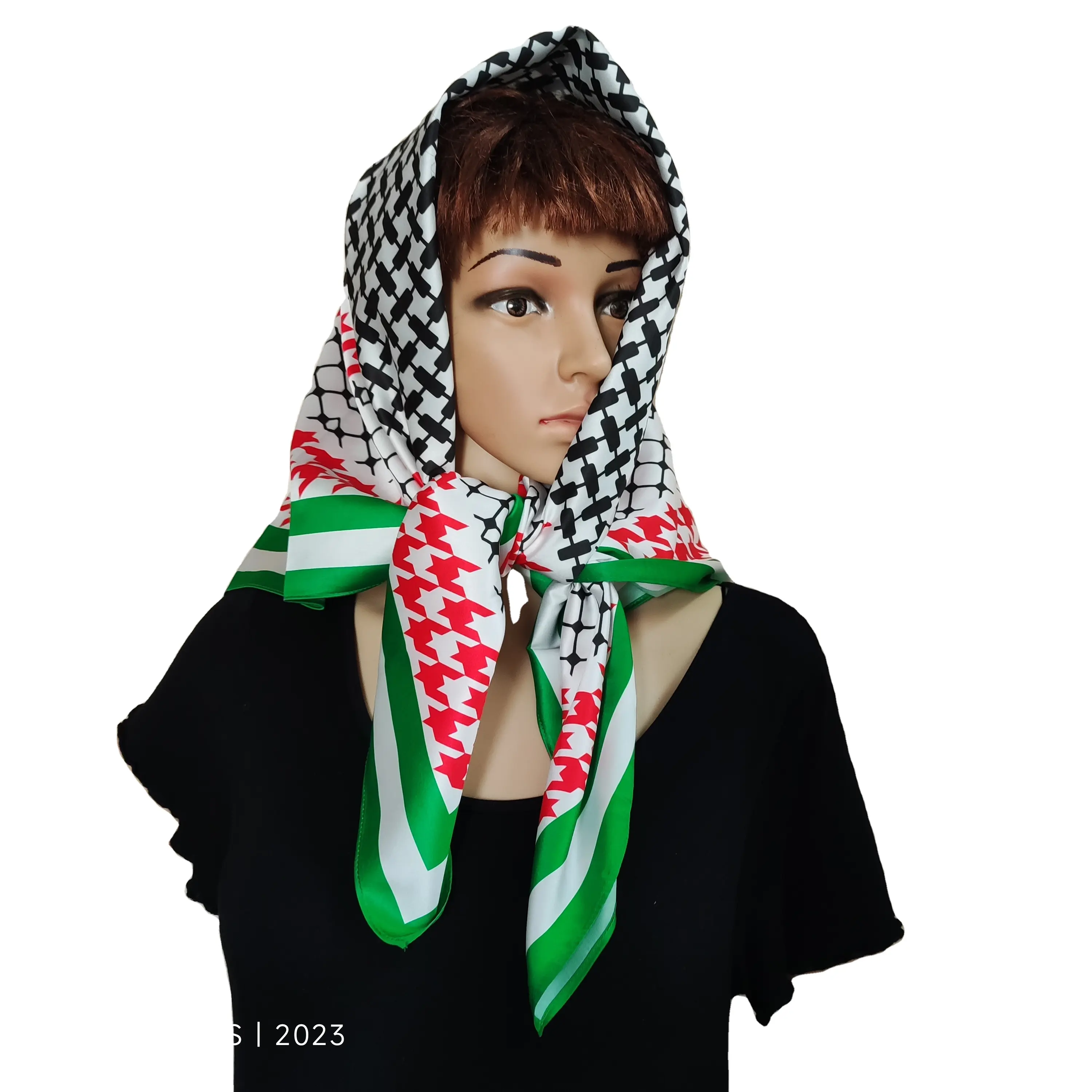 Nouveau 35x35 pouces carré de Palestine foulard en soie imitée foulard arabe rouge et blanc hijab Sublimation impression unique ARAB KEFF