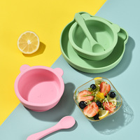 Vente en gros d'assiettes en silicone, kit vaisselle pour enfants, ours mignon, bols en silicone avec cuillère et aliments complémentaires pour bébé