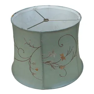 Flower Embroidery Pretty Style Green Fabric Embroidery Lamp Shades for Table Lamps