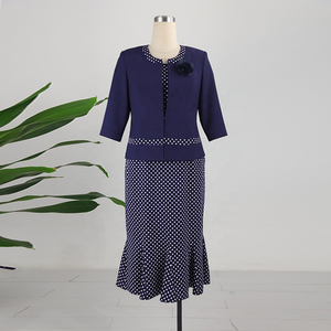 Ensemble deux pièces jupe queue de poisson jaune à pois et veste courte pour femme grande taille, tenue de cérémonie et de dimanche - Product Image 4