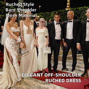 Eleganti abiti Casual Sexy Midi da donna in Mesh increspato con spalle scoperte per <span class=keywords><strong>vacanze</strong></span> primavera estate autunno inverno per eventi serali - Product Image 3