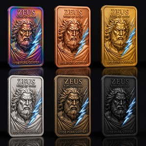 Pièce de collection commémorative Zeus Roi des Dieux en relief 3D personnalisé, 1 oz .999 Cuivre Fin, pièce de défi antique pour cadeau de luxe - Product Image 1