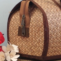Tas Jinjing Selempang Wanita dan Wanita, Tas Jinjing Dompet Jerami Bambu Vietnam