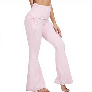High Waist <b>Flared</b> Leg <b>Yoga</b> <b>Leggings</b> Solid Color Seamless Full Length Elastic Waist Spandex Nylon Women's Activewear Pants - Product Image 2