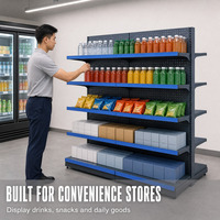 Étagère murale de supermarché en métal bleu, double face, pour l'affichage des marchandises