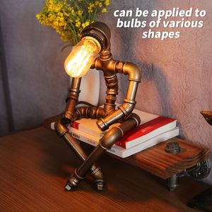 Ống sắt <span class=keywords><strong>LED</strong></span> steampunk ống nước sắt ánh sáng cổ điển Robot công nghiệp Retro ống nước Đèn bàn cho bar nhà hàng - Product Image 3