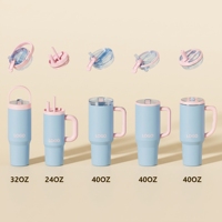 Gobelet isotherme personnalisé avec logo, 40/32/24/20 oz, avec poignée, paille amovible en Tritan, en acier inoxydable, tasse de voyage isolée sous vide