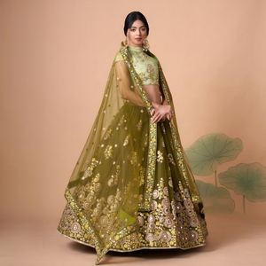 Conjunto de Lehenga Choli de Seda con Bordado Verde, Traje Tradicional Indio para Bodas, Vestido Étnico Largo para Mujer - Product Image 1