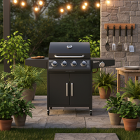 Barbecue portable à gaz propane 5 brûleurs sur chariot, grills à gaz pour jardin et cuisine avec tables latérales