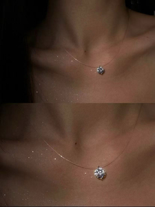 Collier en or 14 carats pur avec pendentif diamant couleur super brillant 1,1 carat sur fil de pêche transparent, chaîne clavicule - Product Image 2