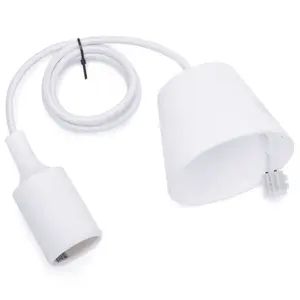 Portalmparas E27 en plastique, câble 2 x 0,75 mm, longueur 1 m, couleur blanche ; idéal pour l'éclairage dans les foyers et les bureaux. - Product Image 1