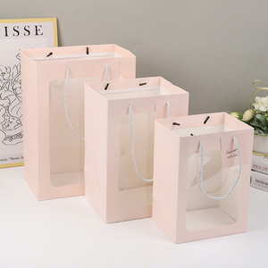 Sac fourre-tout en papier transparent carré, écologique, recyclable, avec logo personnalisé pour l'emballage de fleurs, gâteaux, cadeaux et vente au détail - Product Image 3