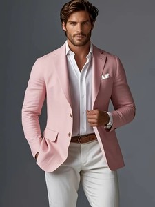 Chaqueta Blazer de <span class=keywords><strong>Lino</strong></span> para <span class=keywords><strong>Hombre</strong></span>, Casual, para Toda Temporada, Cierre de un Botón, Corte Regular, Manga Larga, Diseño de Cuello en V, Color Sólido, Trajes de Negocios - Product Image 2
