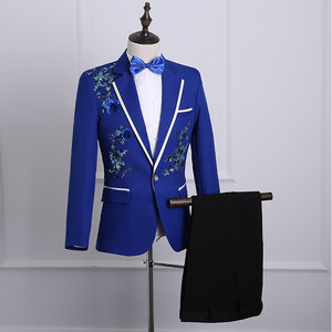 Modischer Luxus-Hochzeitsanzug für Herren, 2-teilig, Blau/Schwarz, Trendiger Sänger- und Moderator-Anzug für Tanzpartys, Schmal Geschnittener <span class=keywords><strong>Blazer</strong></span> und Hose - Product Image 4