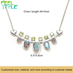 Collier pendentif barre en arc cœur unique, goutte d'eau, pierres fantaisie bleues et violettes en CZ, chaîne en acier inoxydable 316 plaqué or PVD - Product Image 6