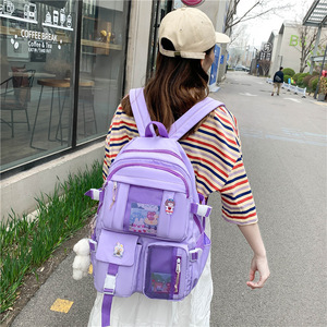 Multi Pockets New Kawaii Pink Ladies School Bags <span class=keywords><strong>2022</strong></span> Canvas Book Bag High School Girls School Bags Backpack For Teenagers - Product Image 5
