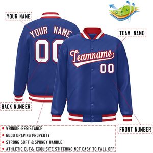 Personalized Men's Varsity Jacket Baseball Bomber Coat Custom Stitched Name Number Blue Red White Trim Autumn Preppy Style - Product Image 2
