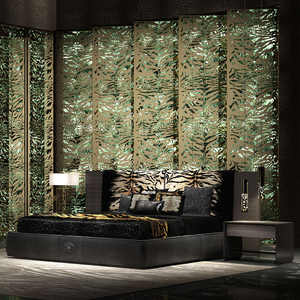 Современная черная кожаная кровать с леопардовым принтом, роскошная деревянная мебель для спальни с надписным дизайном для виллы и отеля - Product Image 1