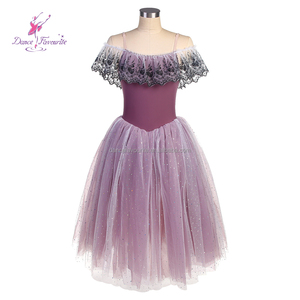 23170 Longue Robe de Ballet Romantique Couleur Mauve Poudré avec Dentelle Noire au Col, <span class=keywords><strong>Tutu</strong></span> Rond pour Spectacles de Danse - Product Image 1