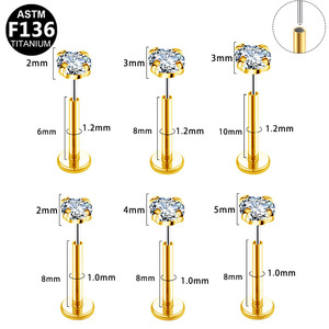 Piercing de lèvre en titane G23 avec zircone ronde, clou simple pour piercing corporel, boucle d'oreille unisexe pour usage quotidien - Product Image 5